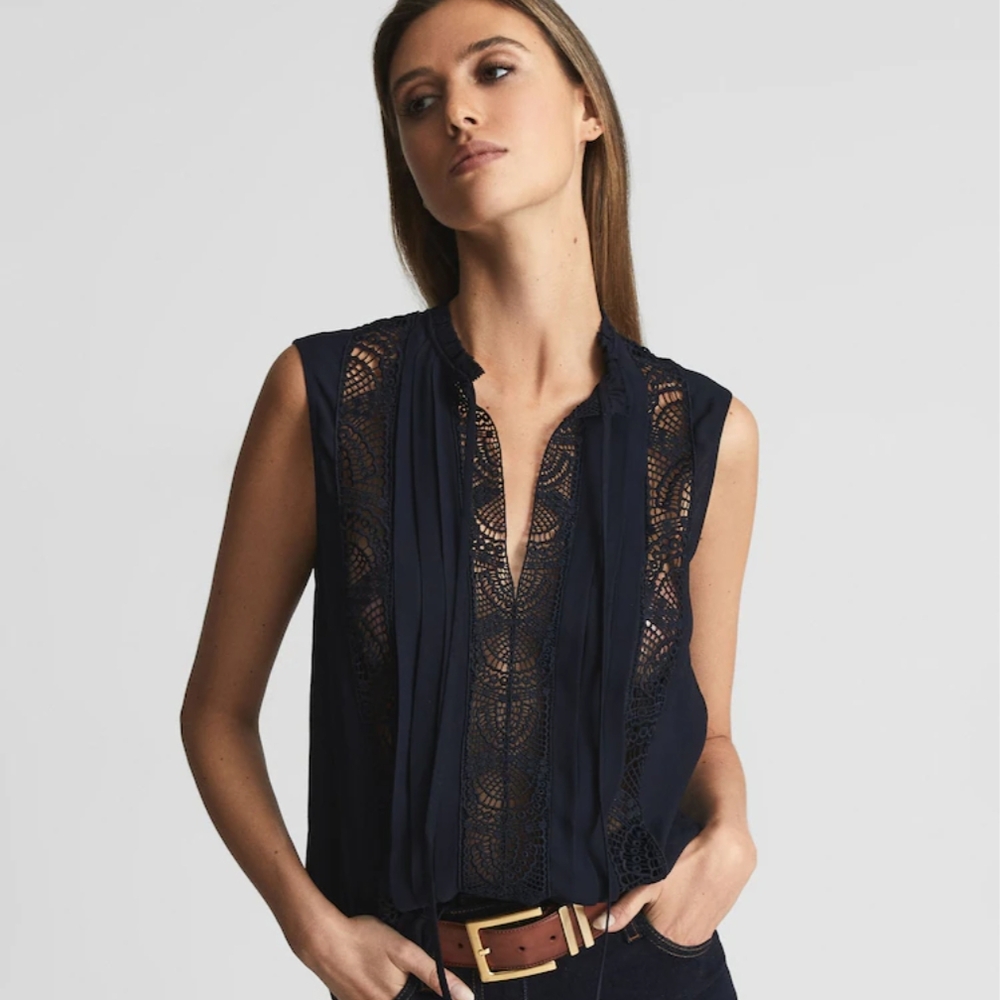 Elegant Navy Lace Women's Top